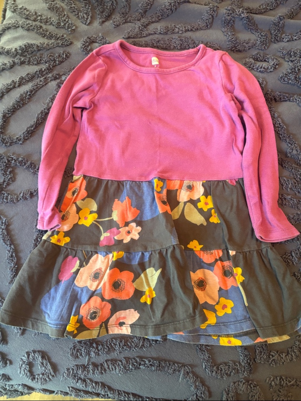 Tea Girls Pink Long-Sleeve Floral Tiered Dress